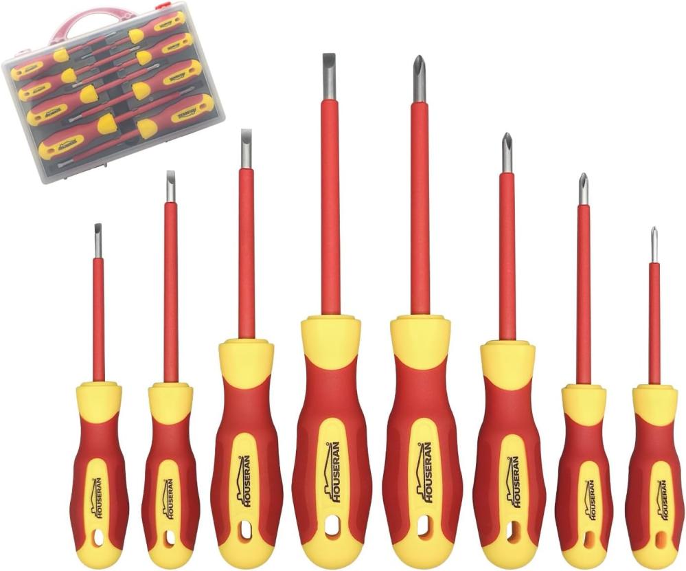 Jeu de tournevis isolés avec étui, ensemble de 8 pièces de tournevis Phillips et à fente robustes, 1000 volts, tournevis à embouts magnétiques, tournevis, idéal pour les électriciens et les travaux de terminaison. | Sets de Tournevis