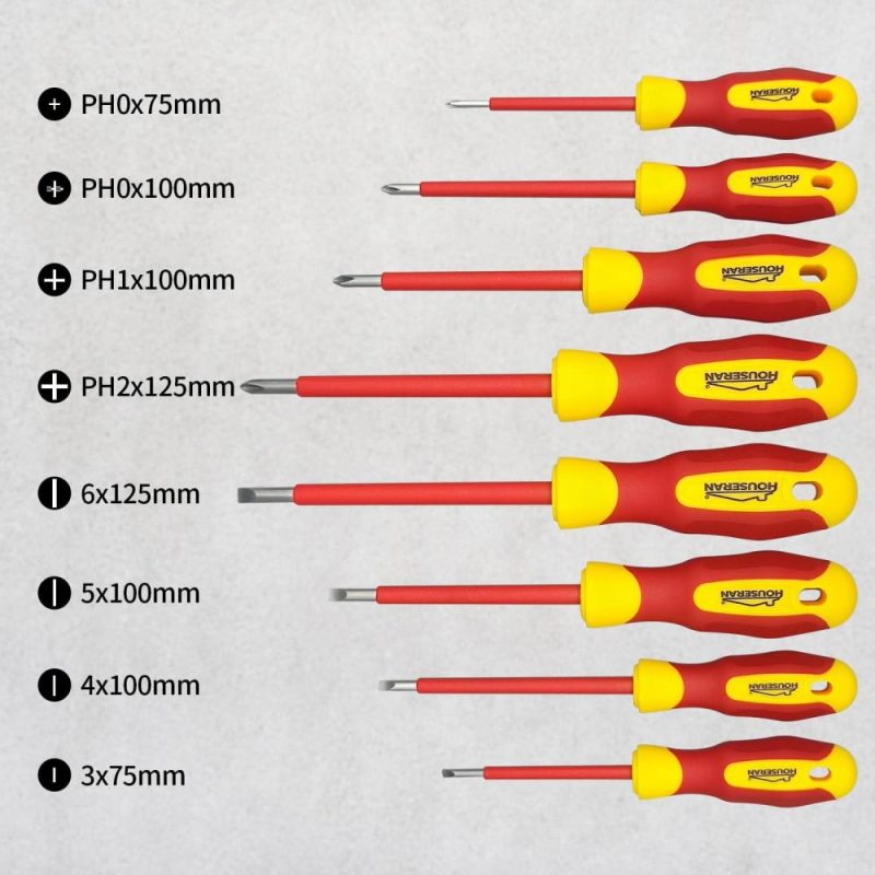 Jeu de tournevis isolés avec étui, ensemble de 8 pièces de tournevis Phillips et à fente robustes, 1000 volts, tournevis à embouts magnétiques, tournevis, idéal pour les électriciens et les travaux de terminaison. | Sets de Tournevis