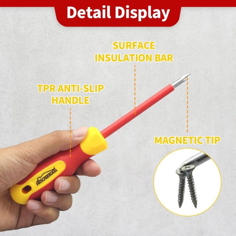 Jeu de tournevis isolés avec étui, ensemble de 8 pièces de tournevis Phillips et à fente robustes, 1000 volts, tournevis à embouts magnétiques, tournevis, idéal pour les électriciens et les travaux de terminaison. | Sets de Tournevis