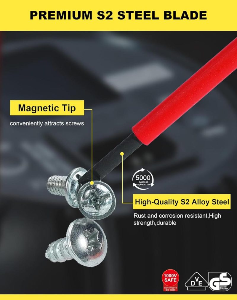 Jeu de tournevis isolés pour électricien 1000V, jeu de mini tournevis électriques à embouts magnétiques fendus et Phillips avec étui certifié VDE et GS, 6 pièces. | Sets de Tournevis
