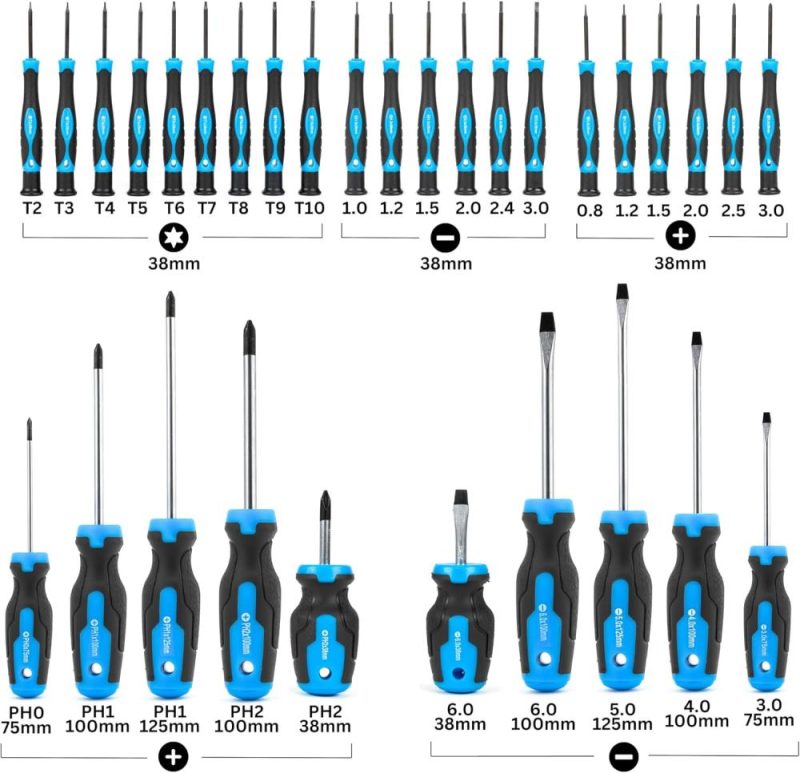 Jeu de tournevis maître 01379A, 32 pièces, tournevis de précision magnétiques, Phillips, à tête plate, fendus et Torx, comprend un magnétiseur et un démagnétiseur, petits tournevis magnétiques. | Sets de Tournevis