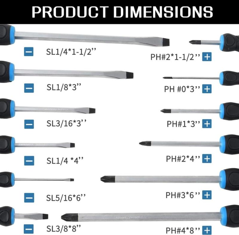 Jeu de tournevis magnétique de 12 pièces, jeu de tournevis robuste avec lames en acier traversantes, tournevis à couple élevé avec 6 embouts Phillips et 6 embouts à tête plate avec étui. | Sets de Tournevis