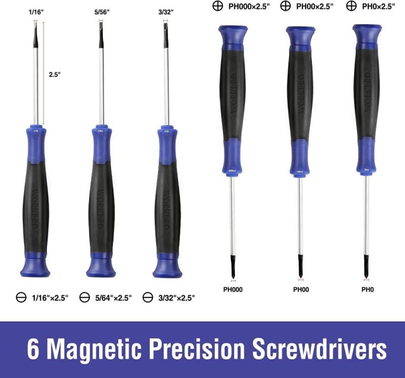 Jeu de tournevis magnétiques, 16 pièces, tournevis Torx, fente et Phillips de précision avec magnétiseur, organisé dans un étui en plastique soufflé, pour les réparations à domicile et les projets de bricolage. | Sets de Tournevis