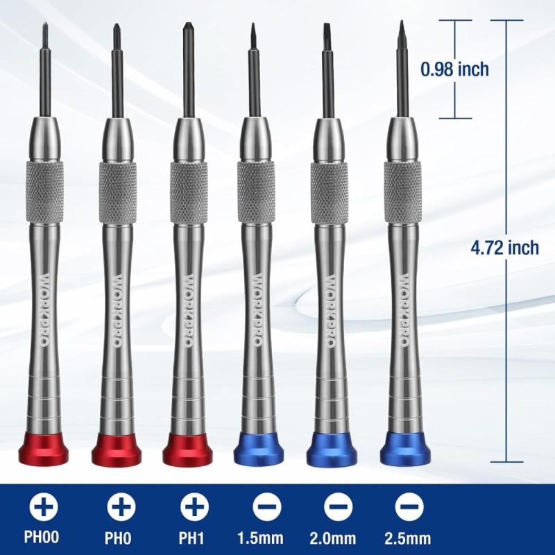 Jeu de tournevis magnétiques de 6 pièces, 3 embouts Phillips et 3 embouts fendus, petit kit d’outils de réparation, idéal pour téléphone, ordinateur, montre, lunettes, électronique. | Sets de Tournevis