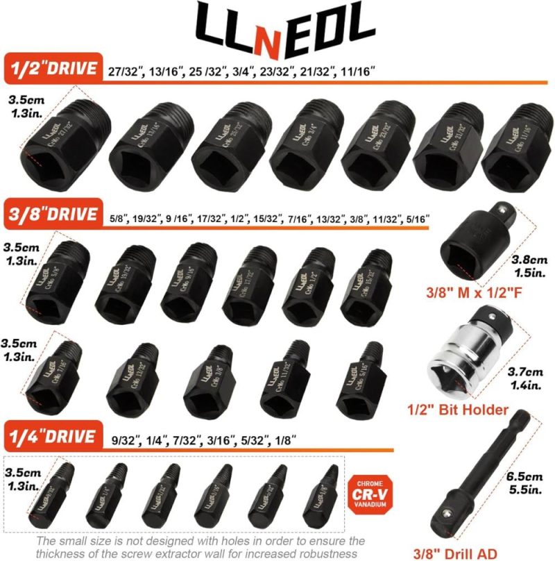 Jeu d’extracteurs de vis à double tête, ensemble de 27 pièces, extracteur de boulons à tête hexagonale multi-fente, outil facile à utiliser pour retirer les vis, boulons, goujons et tarauds cassés. | Extracteurs de Tarauds