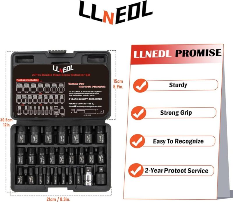 Jeu d’extracteurs de vis à double tête, ensemble de 27 pièces, extracteur de boulons à tête hexagonale multi-fente, outil facile à utiliser pour retirer les vis, boulons, goujons et tarauds cassés. | Extracteurs de Tarauds