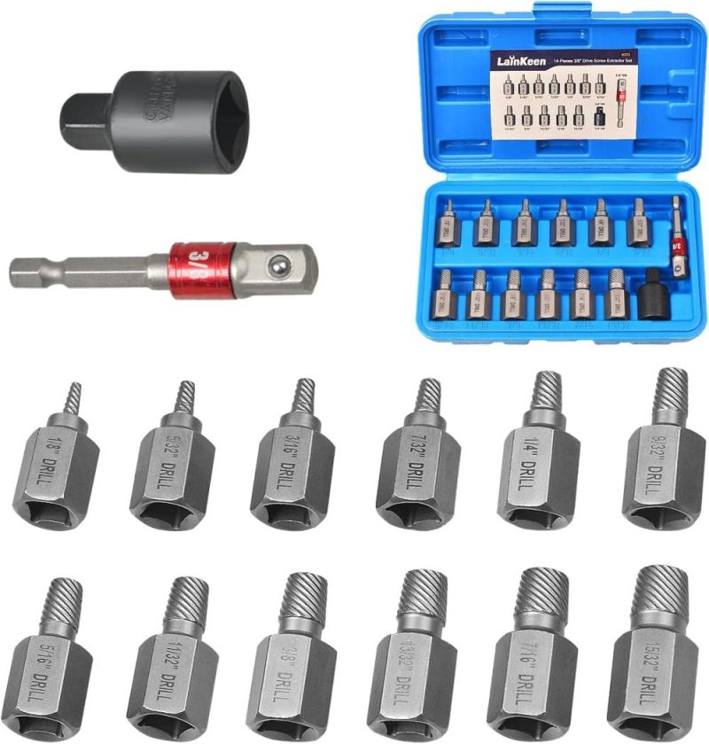 Jeu d’extracteurs de vis de 14 pièces, extracteur de boulons multi-splines de 3/8 pouces, pour retirer des vis, boulons et goujons cassés. | Extracteurs de Tarauds