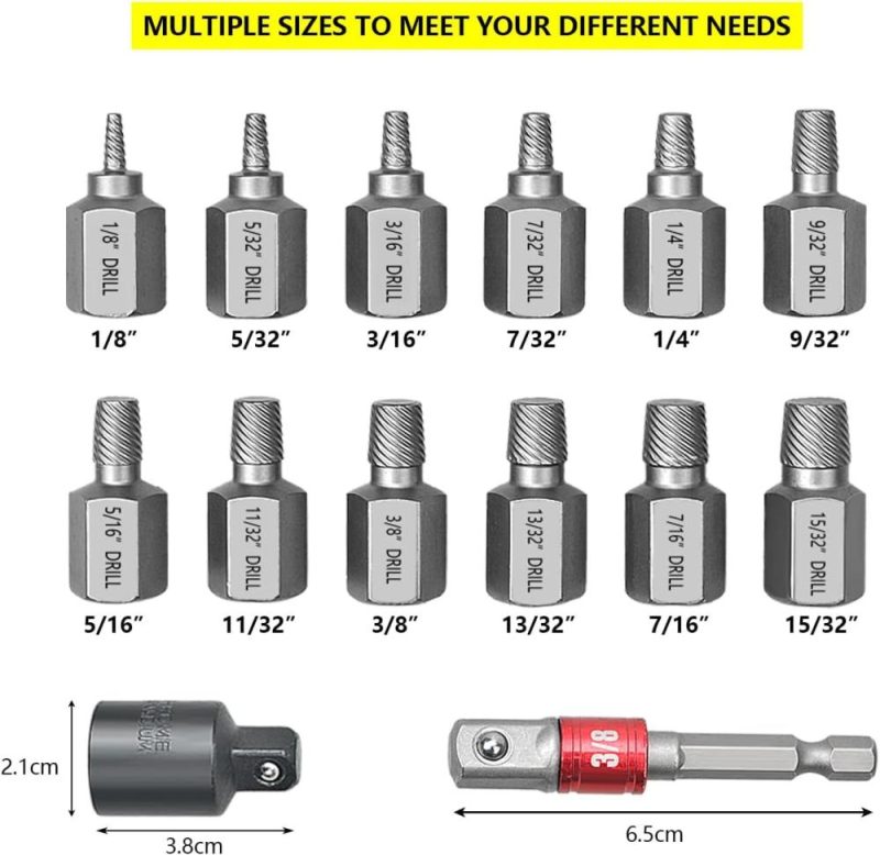 Jeu d’extracteurs de vis de 14 pièces, extracteur de boulons multi-splines de 3/8 pouces, pour retirer des vis, boulons et goujons cassés. | Extracteurs de Tarauds