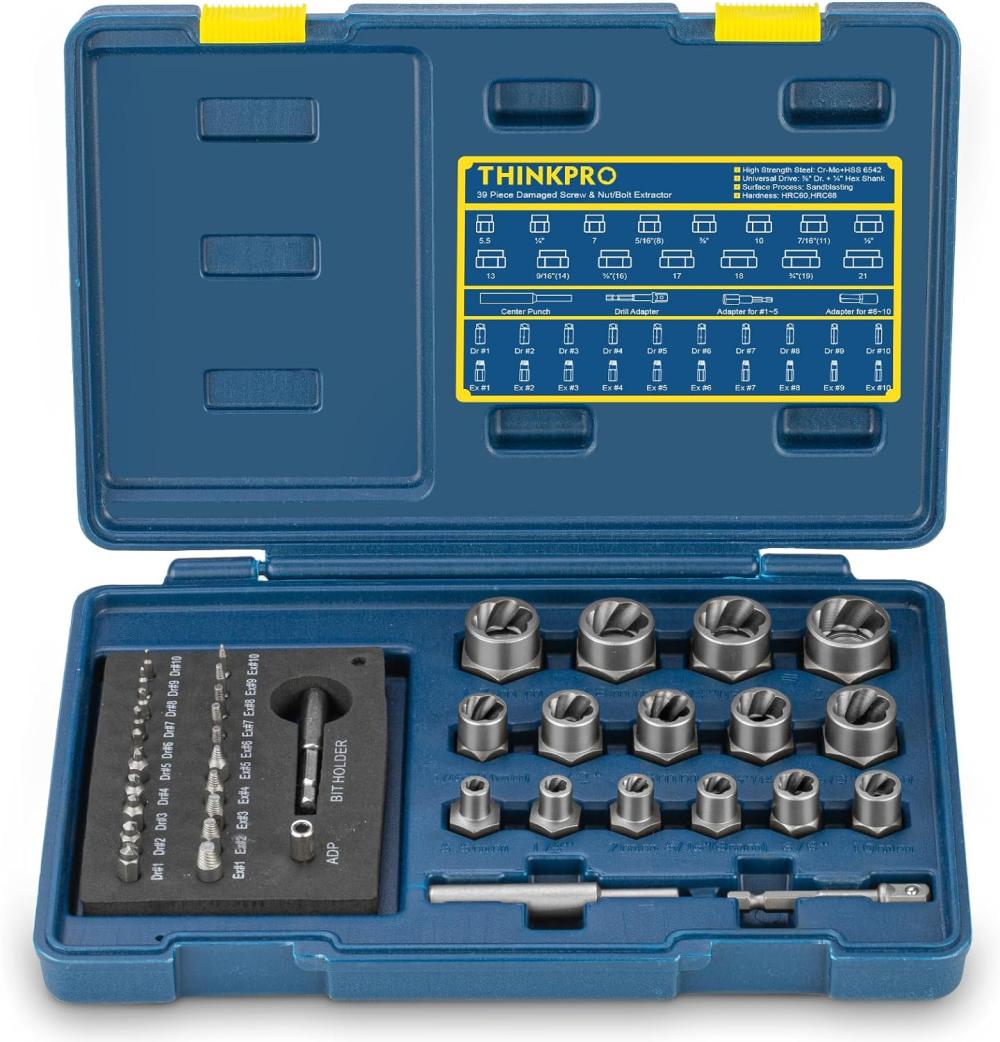 Jeu d’extracteurs de vis et boulons, 39 pièces, extracteur de vis dénudées facile à utiliser avec adaptateur hexagonal, ensemble d’extracteurs de vis endommagées pour goujons cassés, gelés, rouillés ou arrondis. | Extracteurs de Tarauds