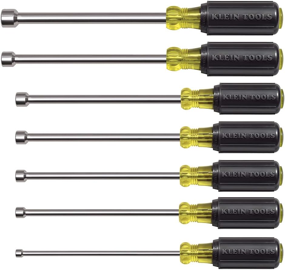 Jeu d’outils 647M, Fabriqué aux États-Unis, Tournevis à douille magnétiques tailles 3/16, 1/4, 5/16, 11/32, 3/8, 7/16, 1/2 pouce, arbres creux de 6 pouces, 7 pièces | Tourne-écrous