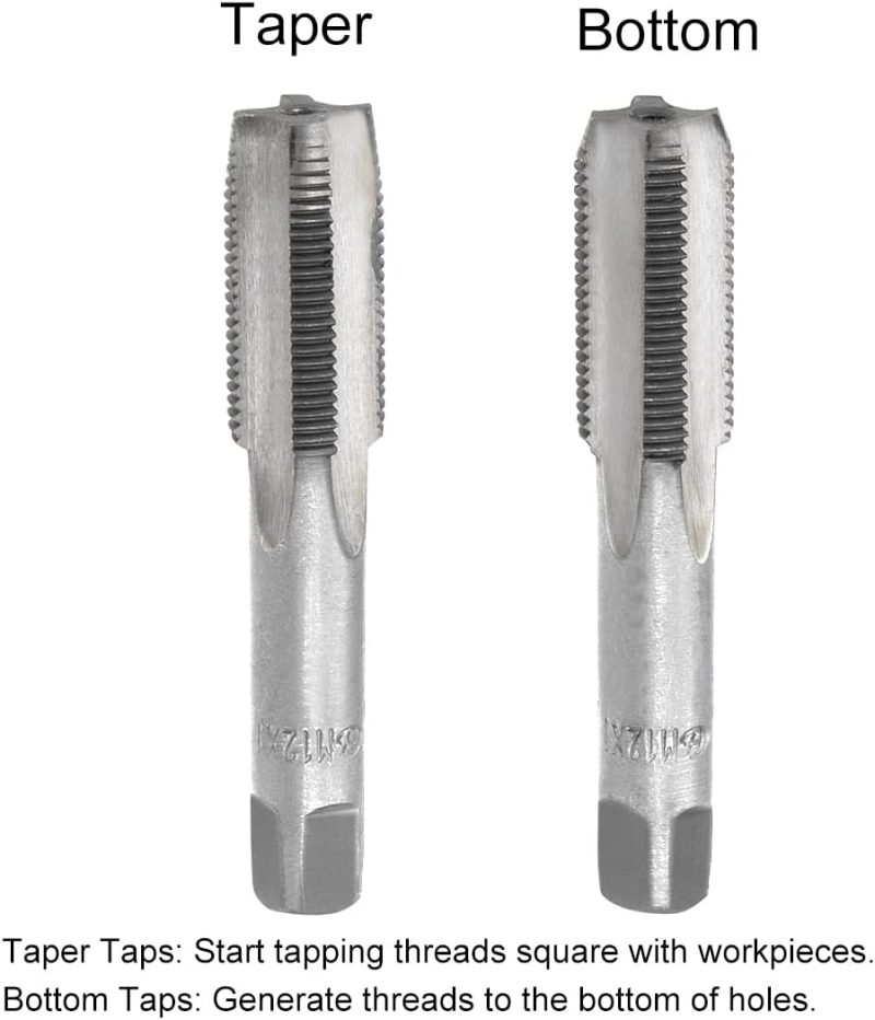 Jeu d’outils de taraudage pour réparer, composé de 1 paire de tarauds à main métriques M12, avec un pas de 1, 4 cannelures droites en acier allié H2. | Tarauds de Filetage