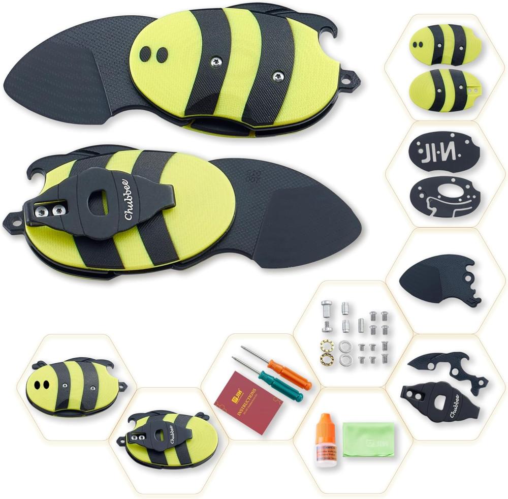 Kit de couteau pliant G10 boîte surprise couteau Chubbee Kids, couteau de poche jouet avec lame et poignée G10 motif emoji aléatoire | Couteaux