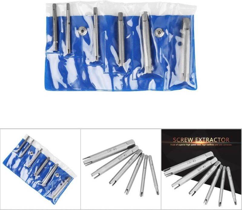 Kit d’extraction de vis Fafeicy Steel Broken Head Taps, ensemble de six pièces pour retirer les vis dénudées (#A 108G/3.8Oz) | Extracteurs de Tarauds