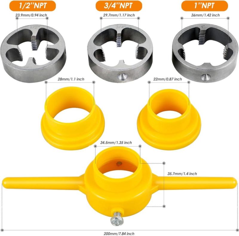 Kit d’outils de plomberie, 6 pièces, outil de fabrication de filets en PVC, kit de filière avec 3 matrices de 1/2", 3/4" et 1", ensemble de tarauds et filières, ensemble de matrices rondes pour tuyaux en plastique, outil manuel pour le filetage PVC. | Sets de Tarauds et de Matrices