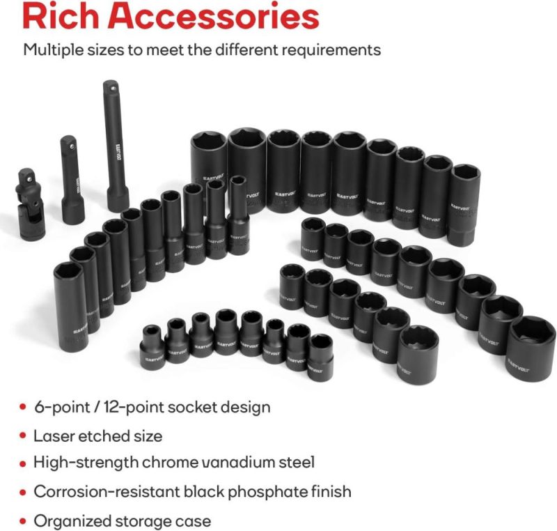 Kits d’outils de mécanicien, ensemble de douilles à cliquet, ensemble de 46 pièces avec cliquet réversible à 72 dents, métrique/SAE (Ask06) | Couples à Douille et Jeux de Clés à Douille