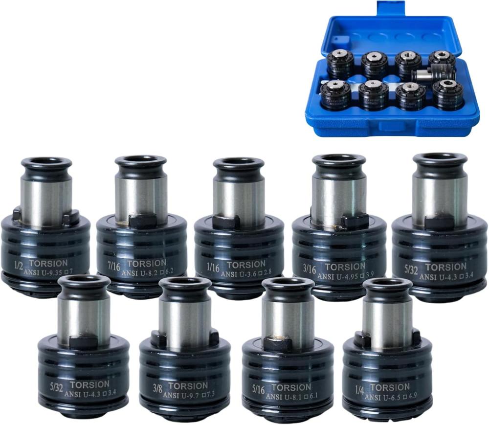 Mandrins ANSI GT12 en stock US – 1/8", 5/32", 3/16", 7/32", 1/4", 5/16", 3/8", 7/16", 1/2" pour machine de taraudage électrique M16R, 9 pièces. | Collets