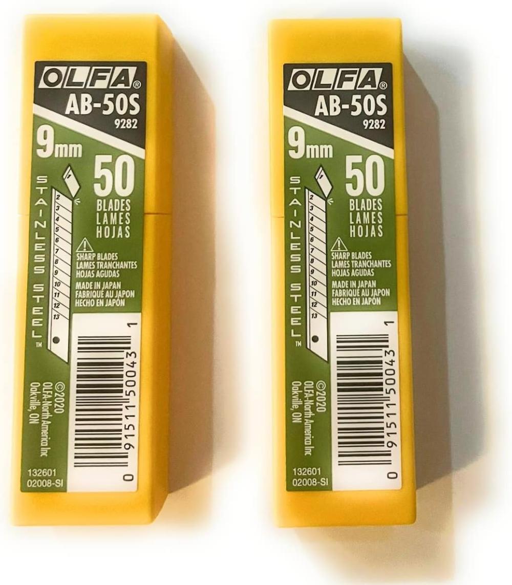 O L F A 9282 Ab-50S Lame en Acier Inoxydable à Détacher 9Mm, Pack de 50 (2 Packs), L’emballage Peut Varier | Lames de Couteau