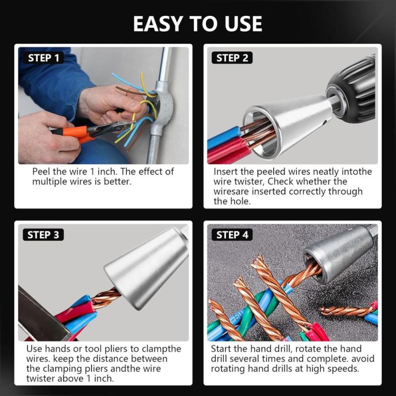 Outil de torsion de fil pour perceuse, connecteur de torsion de fil de perceuse, outil de torsion rapide de fil pour perceuse électrique, outil de torsion de noix, outil de torsion de fil en acier inoxydable durable (2 pièces) | Pince à Découper Sur le Côté