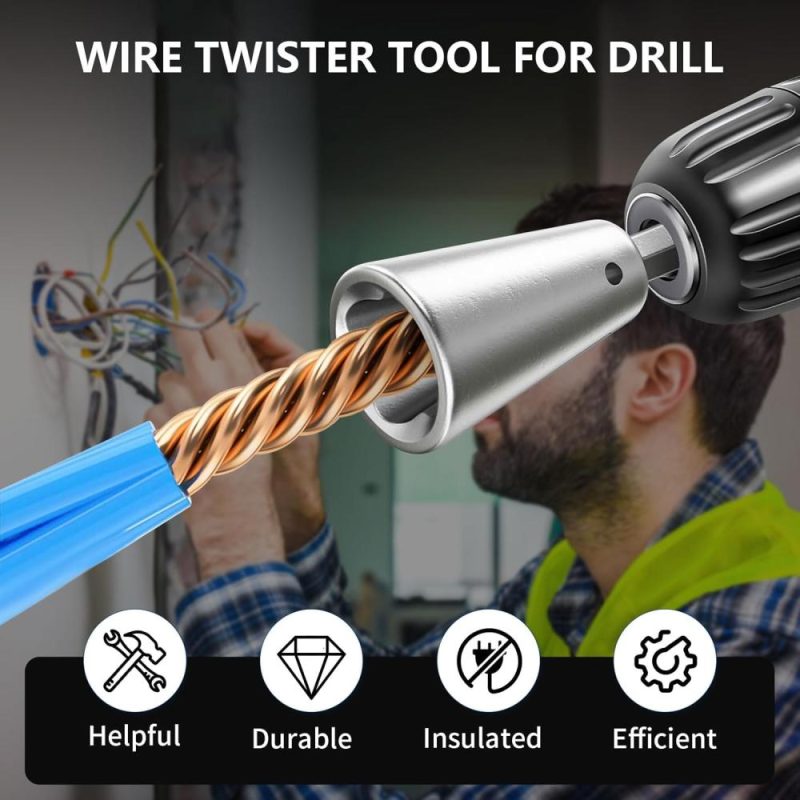 Outil de torsion de fil pour perceuse, connecteur de torsion de fil de perceuse, outil de torsion rapide de fil pour perceuse électrique, outil de torsion de noix, outil de torsion de fil en acier inoxydable durable (2 pièces) | Pince à Découper Sur le Côté