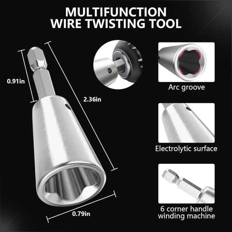 Outil de torsion de fil pour perceuse, connecteur de torsion de fil de perceuse, outil de torsion rapide de fil pour perceuse électrique, outil de torsion de noix, outil de torsion de fil en acier inoxydable durable (2 pièces) | Pince à Découper Sur le Côté