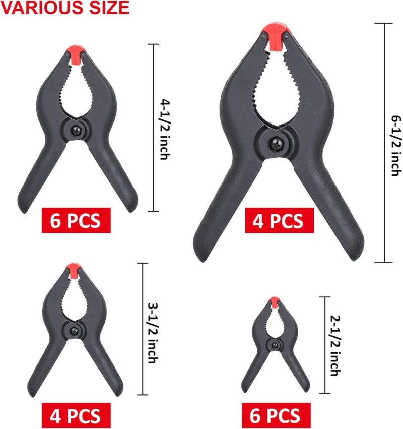 Pack de 20 pinces à ressort en nylon plastique de 4 tailles avec sac de rangement, comprenant des tailles de 6-1/2 po, 4-1/2 po, 3-1/2 po et 2-1/2 po. | Pinces