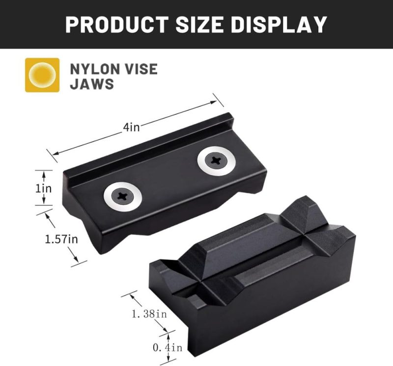 Patin de mâchoire de vise en nylon de 4", patin réversible magnétique, couverture douce pour mâchoires de vice, adapté pour la protection de la bouche de vise multi-usages professionnelle à brancher sur tout vise en métal de bureau, noir. | Étaux