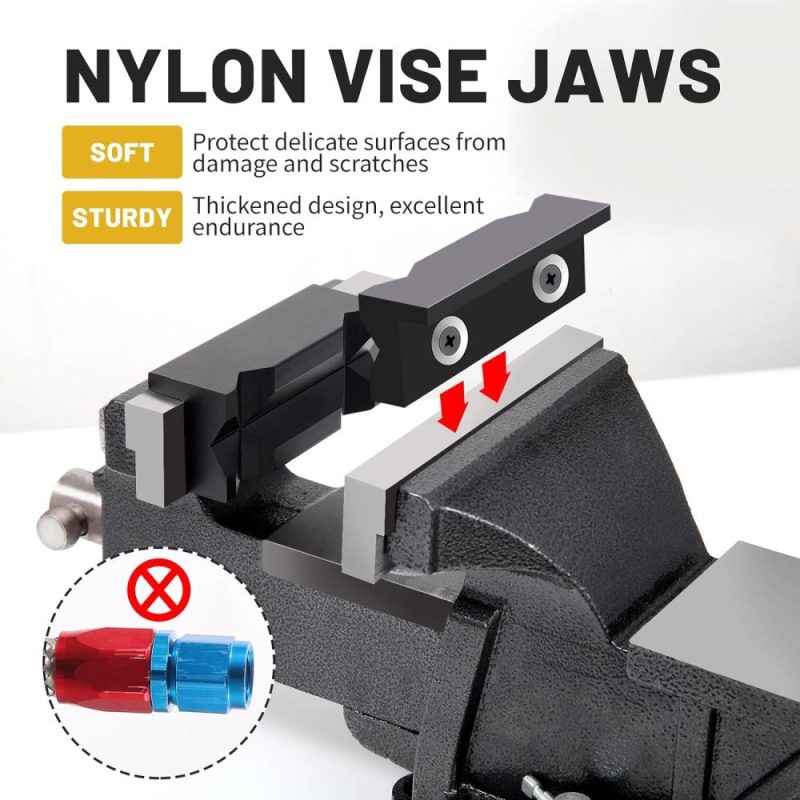 Patin de mâchoire de vise en nylon de 4", patin réversible magnétique, couverture douce pour mâchoires de vice, adapté pour la protection de la bouche de vise multi-usages professionnelle à brancher sur tout vise en métal de bureau, noir. | Étaux