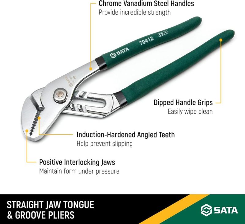Pince à bec droit de 10 pouces avec système à rainure et languette, en acier chrome-vanadium et poignées vertes revêtues – St70412St | Pince à Languettes et Rainures