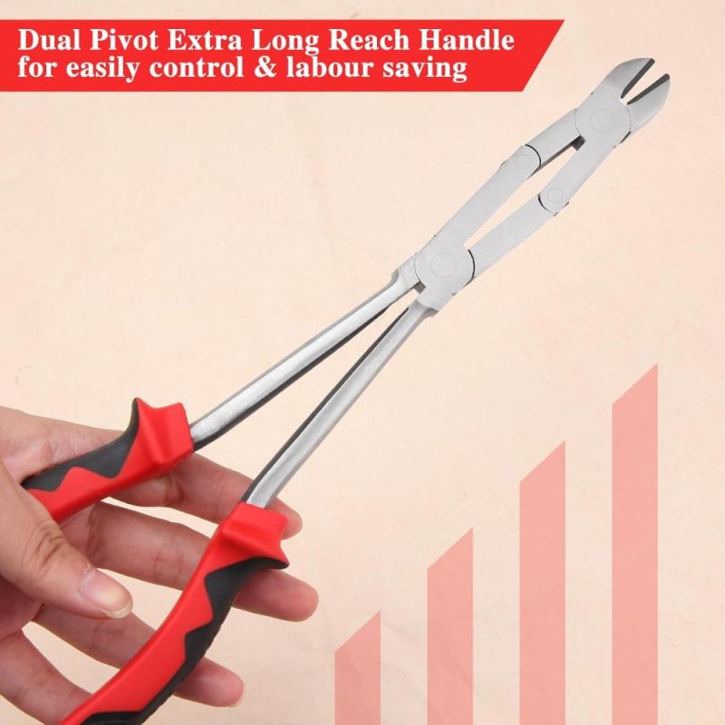 Pince à couper à double pivot Long Reach XL, coupe-fils à deux jointures, pinces de coupe à action composée à long reach, coupe-fils diagonales pour espaces étroits difficiles d’accès. | Pince à Découper Sur le Côté