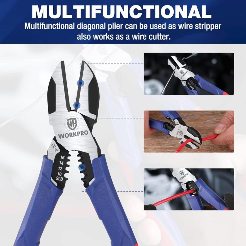 Pince à couper diagonale 2-en-1 avec dénudeur de fil, coupe-fils en acier CrV de 7,5 pouces avec poignées confortables, pince de coupe latérale robuste pour électriciens et maisons, cadeau de Noël. | Pince à Découper Sur le Côté