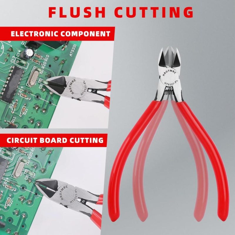 Pince à couper fil à coupe flush précise de 5" 2 pièces avec goupille de position pour une coupe fine, parfaite pour la découpe de circuits imprimés, composants électroniques, HT0327-2Pc | Pince à Découper Sur le Côté