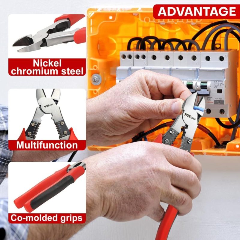 Pince à dénuder, Pince diagonale, Pince industrielle avec fonction de dénudage/crimpage/coupe, Pince robuste, 8 pouces (Hx-1-001) | Pince à Découper Sur le Côté