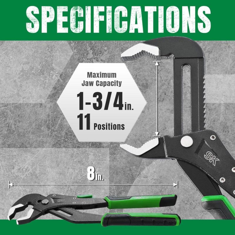 Pince à joint à rainure à réglage rapide de 8 pouces, pince à eau, construction en Cr-V de qualité supérieure, conception à mâchoire en V Suregrip avec poignées confortables | Pince à Languettes et Rainures