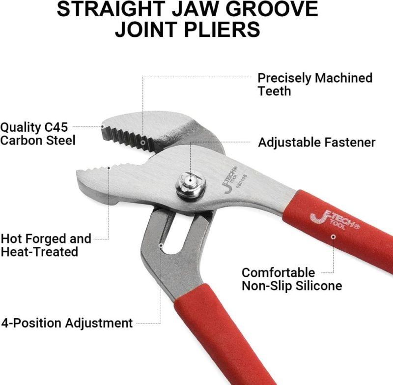 Pince à joint à rainure de 8 pouces – Pince à eau réglable avec acier de qualité industrielle et poignée confortable, pince à mâchoire droite pour réparations domestiques, préhension, boulons, tuyaux et raccords. | Pince à Languettes et Rainures