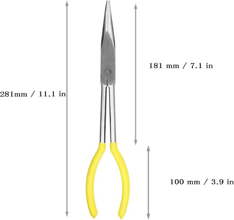 Pince à long bec de 11 pouces | Conçue pour les mécaniciens, techniciens et entrepreneurs | Travaille avec des pièces délicates ou difficiles d’accès | Mâchoires fraisées | Acier "bec de canard" | Pinces à Becs Pointus