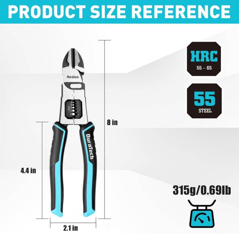 Pince coupante diagonale 4-en-1, pince multifonctionnelle robuste de 8" avec dénudeur de fil, coupe-fils avec poignée ergonomique pour électriciens et maisons. | Pince à Découper Sur le Côté