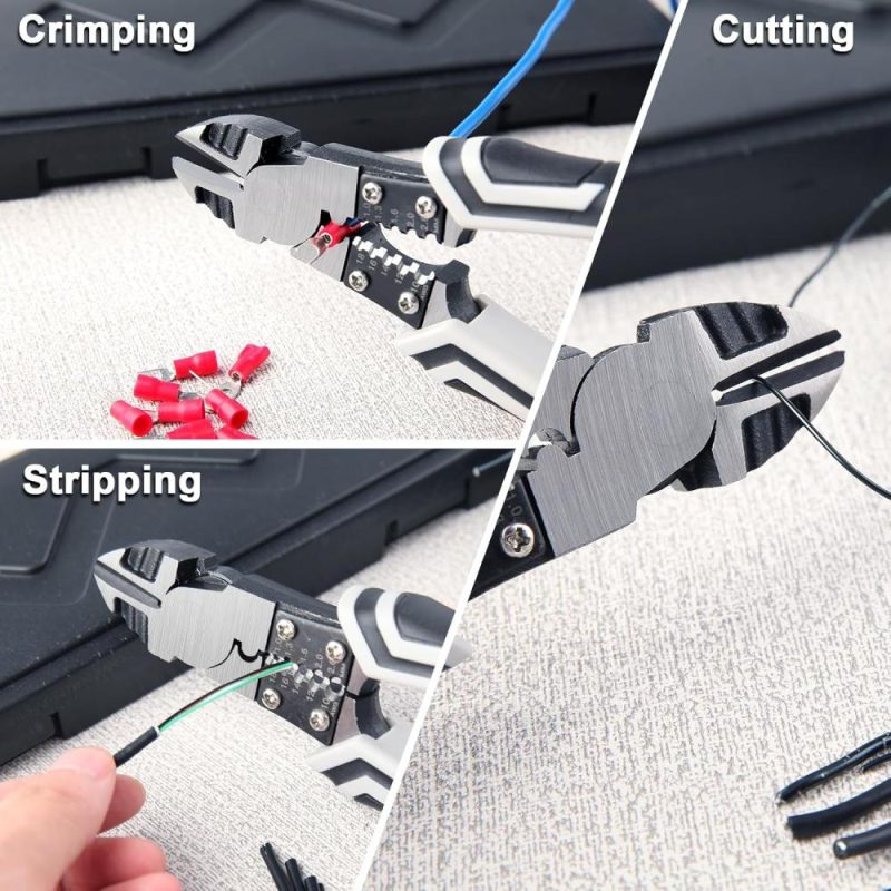 Pince coupante diagonale de 8 pouces avec fonction de dénudeur de fil/crimp/ coupe, coupe-câbles à forte levée avec poignées confortables, pince de coupe latérale robuste pour électriciens et maisons. | Pince à Découper Sur le Côté