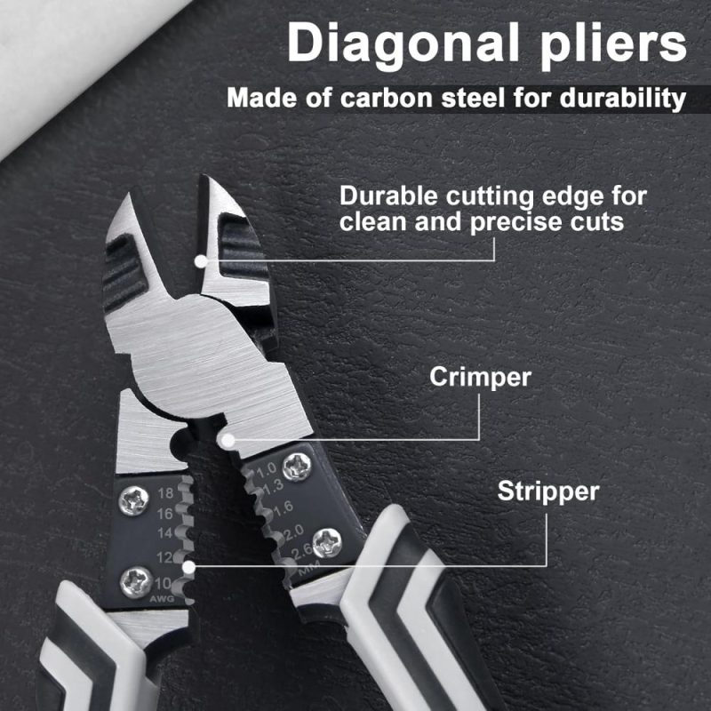 Pince coupante diagonale de 8 pouces avec fonction de dénudeur de fil/crimp/ coupe, coupe-câbles à forte levée avec poignées confortables, pince de coupe latérale robuste pour électriciens et maisons. | Pince à Découper Sur le Côté