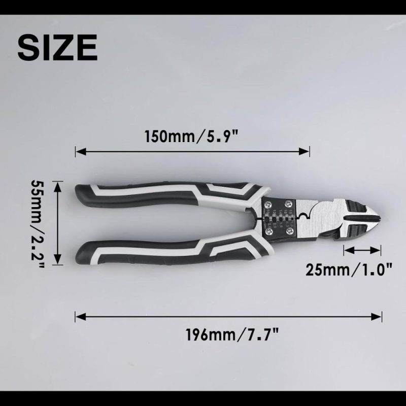 Pince coupante diagonale de 8 pouces avec fonction de dénudeur de fil/crimp/ coupe, coupe-câbles à forte levée avec poignées confortables, pince de coupe latérale robuste pour électriciens et maisons. | Pince à Découper Sur le Côté
