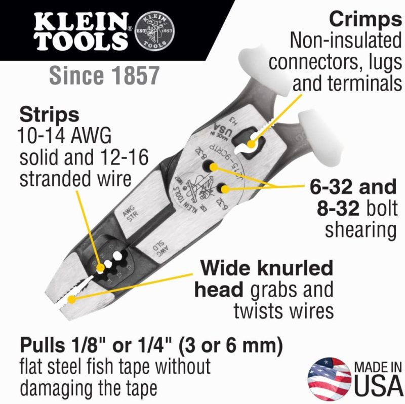 Pince coupante J2159Crtp, fabriquée aux États-Unis, pince hybride à levier élevé de 9 pouces Journeyman avec sertisseur, tire-fil et dénudeur de fil. | Pince à Découper Sur le Côté