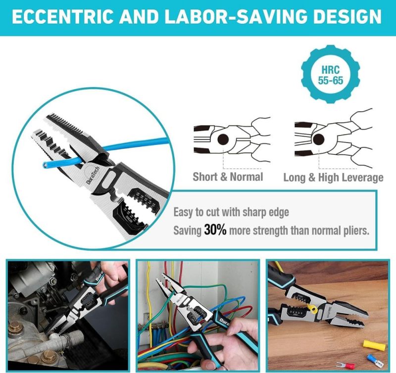 Pince de lineman 6-en-1, pince combinée multifonction de 8,5" avec fonction de dénudeur de fil/sertisseur/coupeur, pince de coupe latérale robuste pour sertir, dénuder, ciseler et visser. | Pince à Découper Sur le Côté