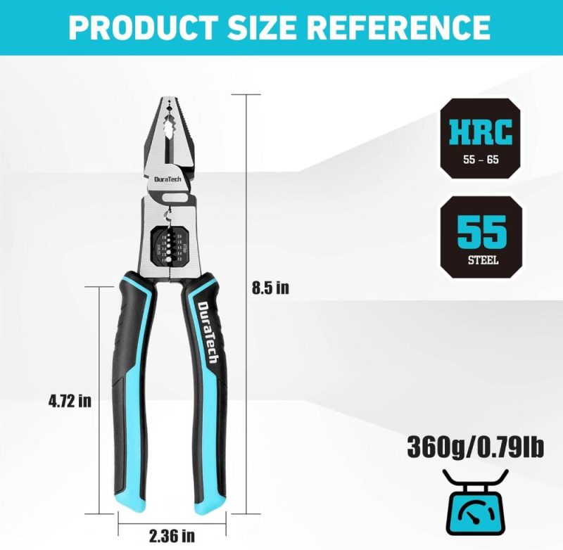 Pince de lineman 6-en-1, pince combinée multifonction de 8,5" avec fonction de dénudeur de fil/sertisseur/coupeur, pince de coupe latérale robuste pour sertir, dénuder, ciseler et visser. | Pince à Découper Sur le Côté