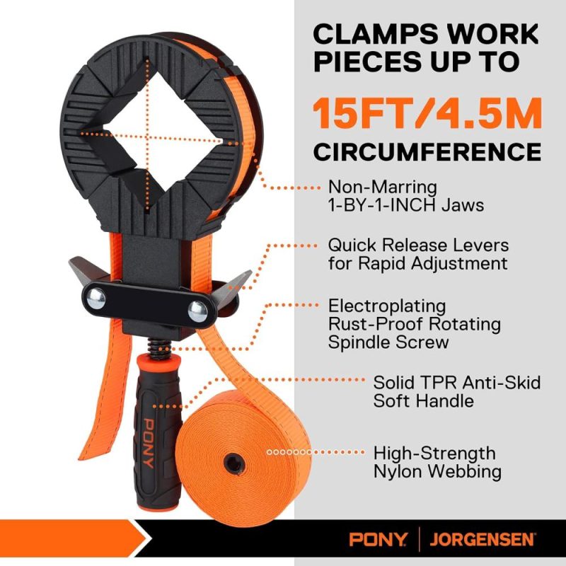 Sangle de serrage 5-en-1 avec 4 pinces à ressort 6-2/7", support de sangle de serrage pour encadrement en bois, pince à bande à action rapide | Pinces