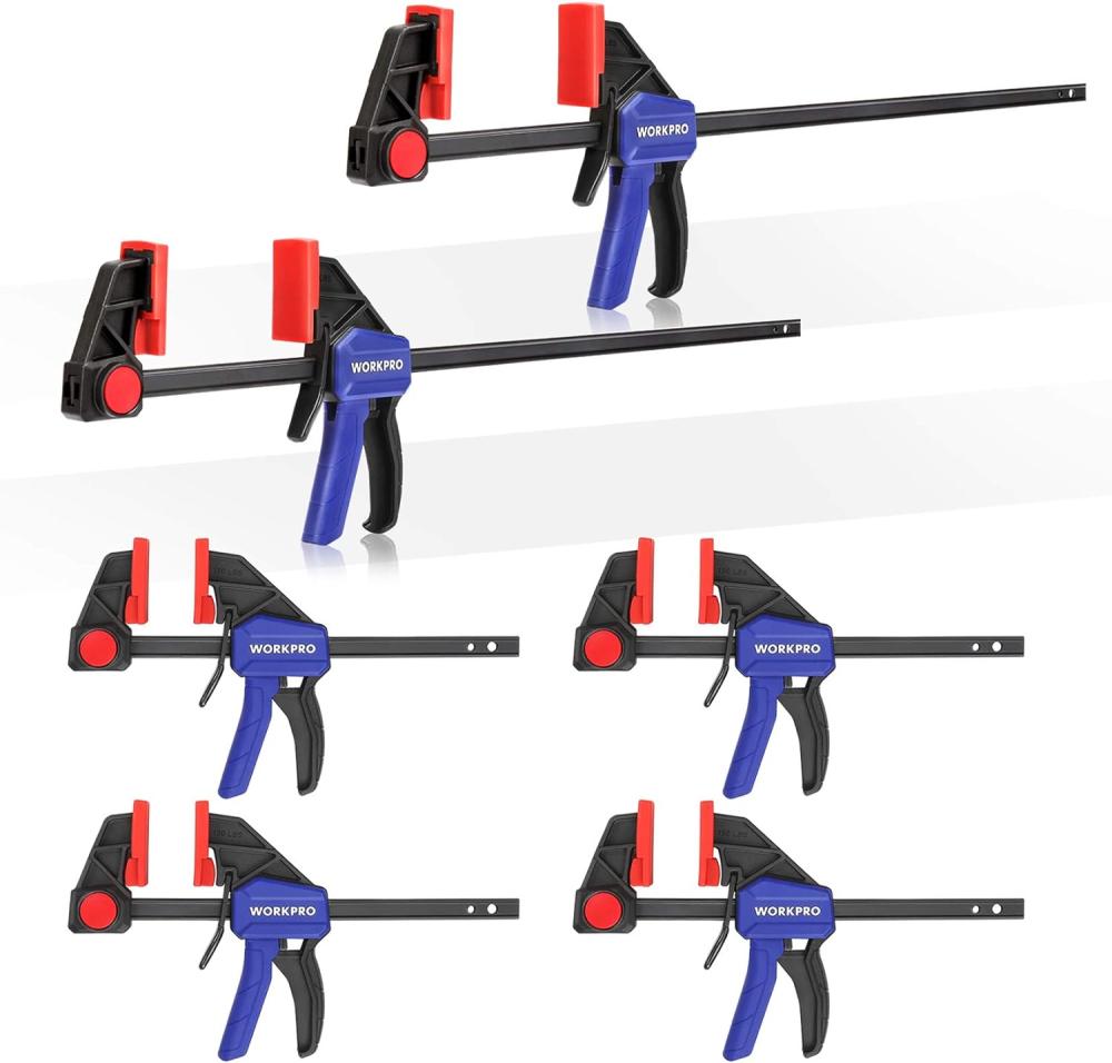 Serre-joints pour le travail du bois, ensemble de 6 serre-joints/écarteurs à une main, 6 pouces (4) et 12 pouces (2), ensemble de serre-joints légers à changement rapide avec une limite de charge de 150 lbs, bleu. | Pinces