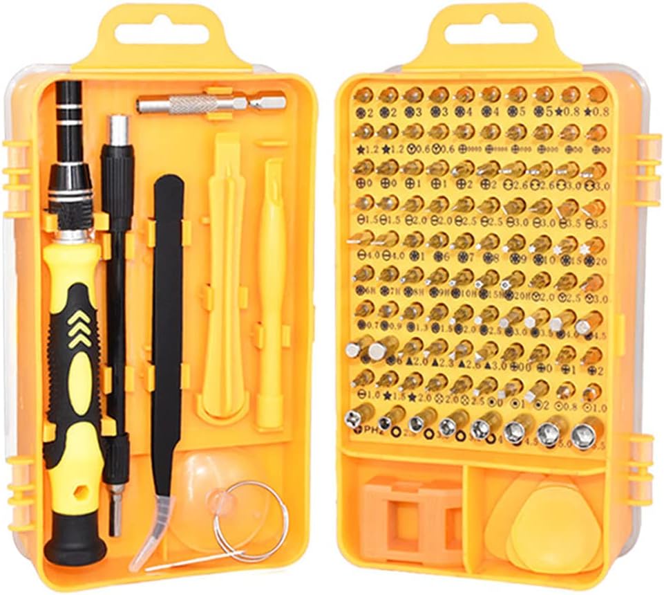 Set de 115 tournevis multifonctionnels pour réparation d’outils à main pour le démontage de montres et de téléphones (Jaune) | Verseurs à Embouts Multiples