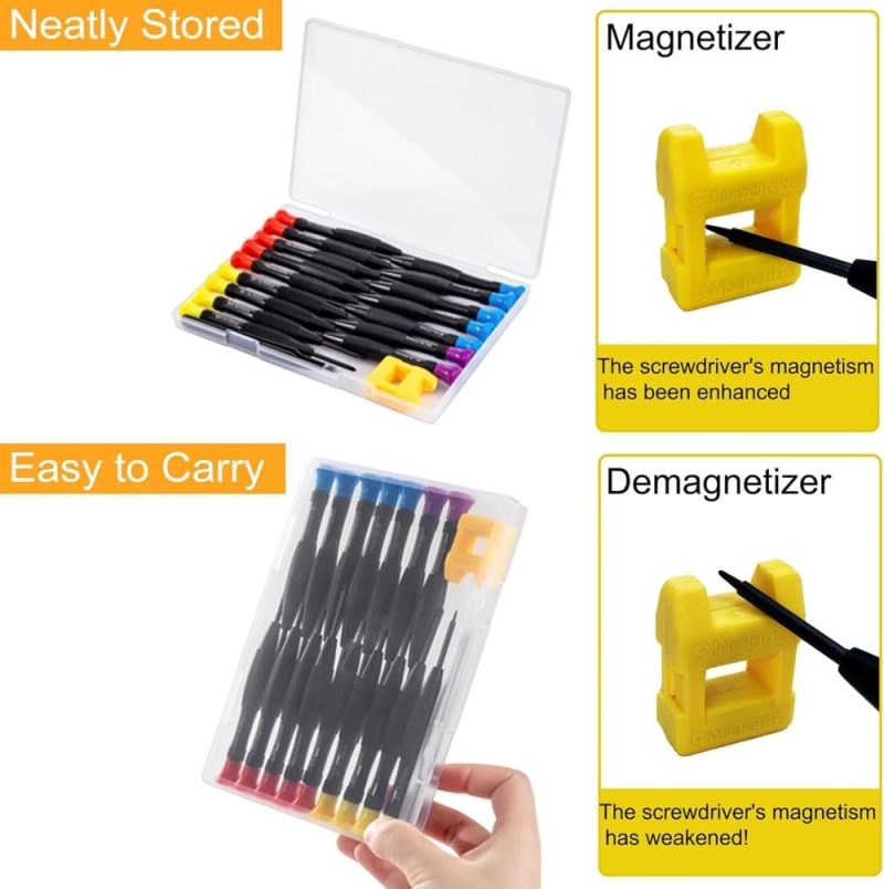 Set de 18 mini tournevis de précision avec étui, ensemble de tournevis plats, cruciformes, pentalobe et Torx magnétiques, ainsi que des pinces pour la réparation d’ordinateurs, de lunettes, de téléphones et de montres. | Sets de Tournevis