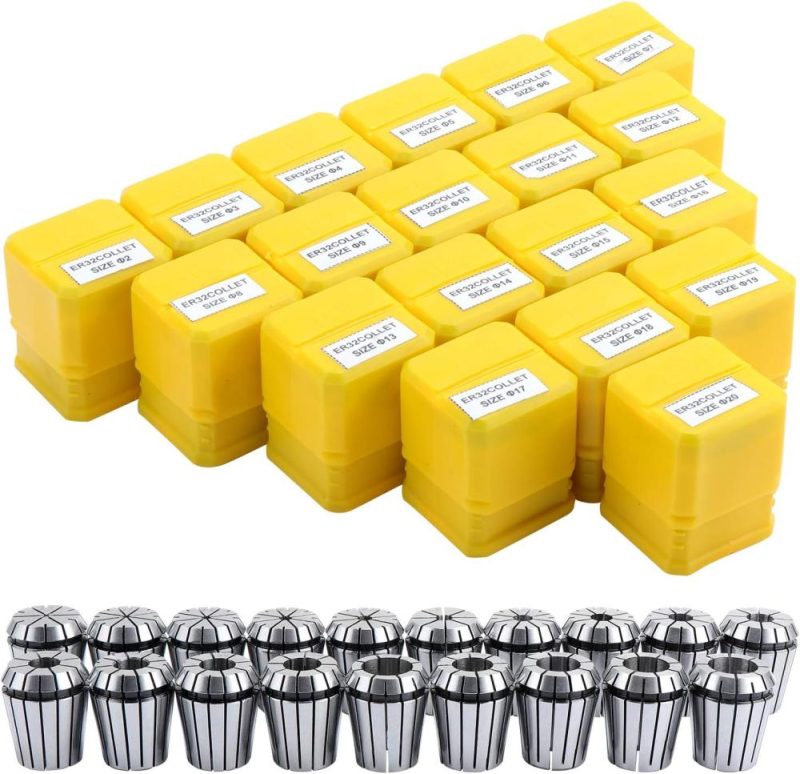 Set de 19 pièces de pinces à ressort ER32 de précision pour le maintien de pièces CNC, gravure et outils de fraisage et de tour, 2 mm-20 mm | Collets