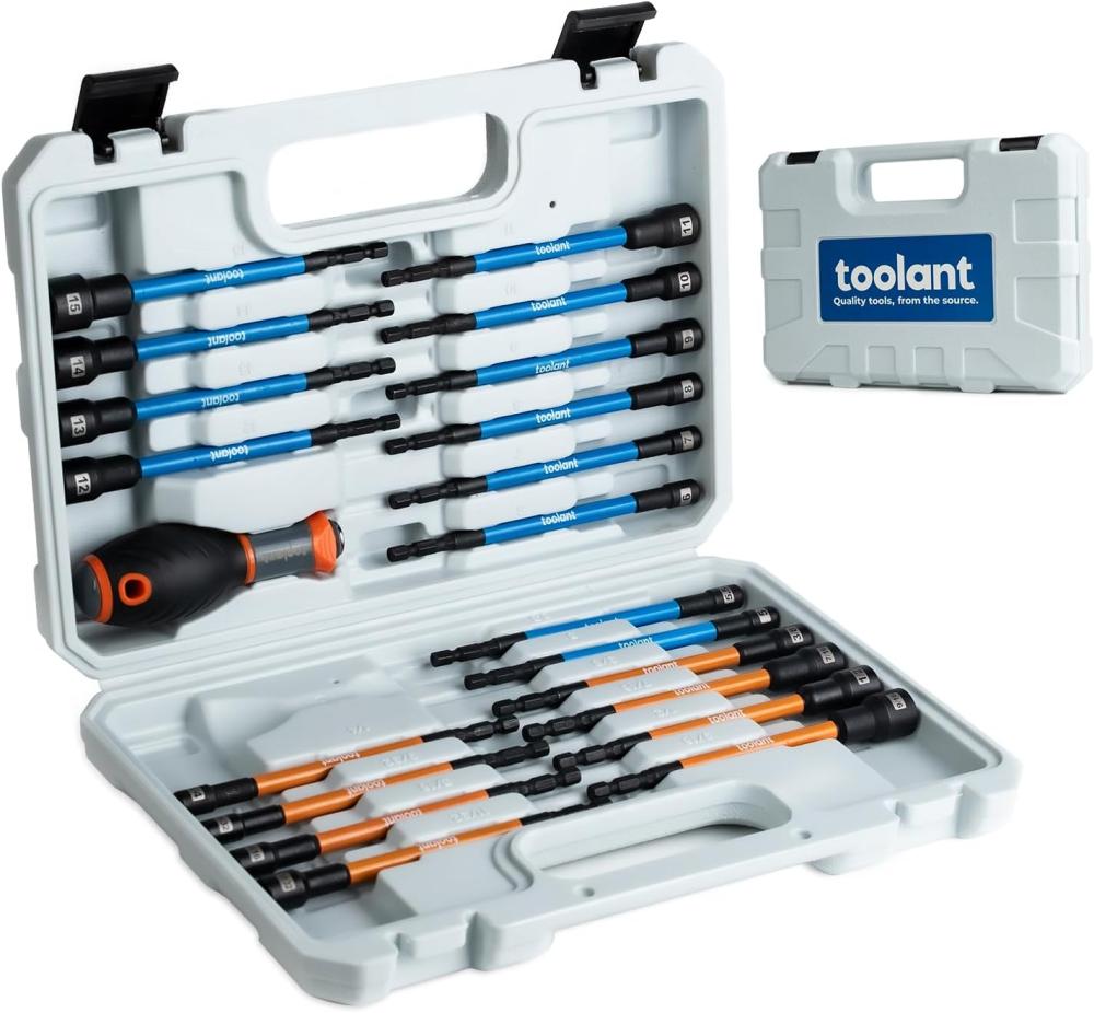 Set de 21 embouts de tournevis à douille extra longs Toolant, set de tournevis à douille magnétique SAE/metric avec poignée de remplacement. | Tourne-écrous