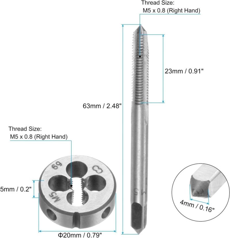 Set de 3 pièces de filière et taraud métriques, tarauds coniques/à prise M5 x 0,8 et filière ronde, kit d’outils de taraudage à main pour réparation de filets. | Sets de Tarauds et de Matrices