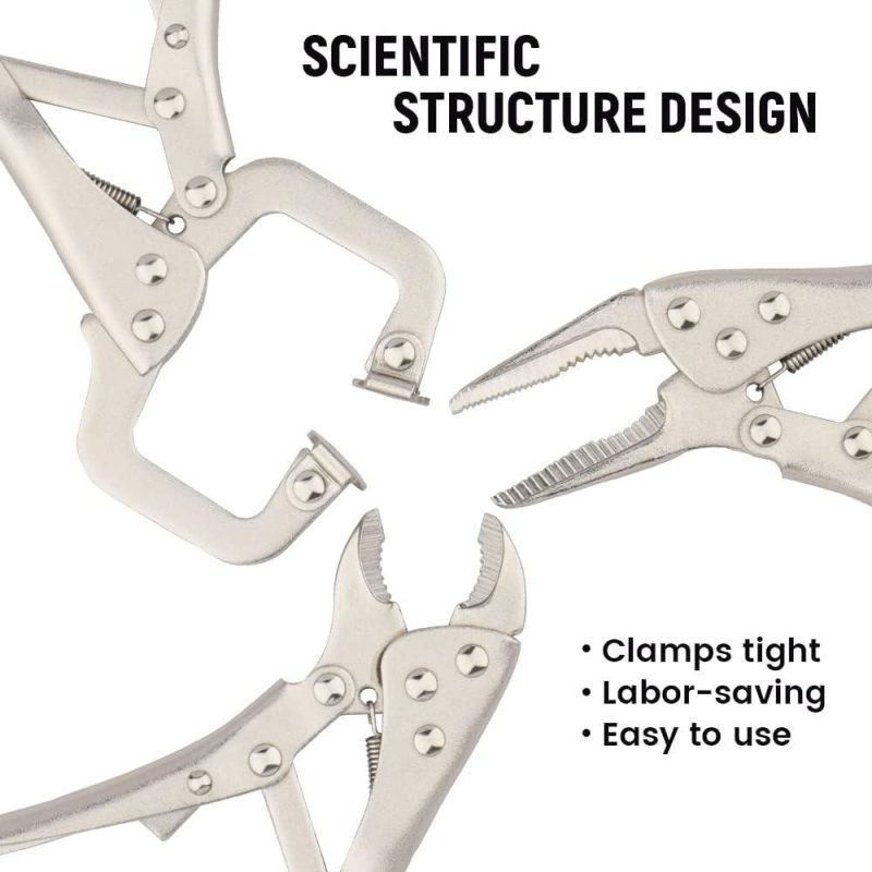 Set de 3 pinces mini verrouillables de 5 pouces, pince en C, pince à long nez, mâchoire ronde, outils polyvalents pour saisir, maintenir et sécuriser. | Pinces-étaux et Pinces de Blocage